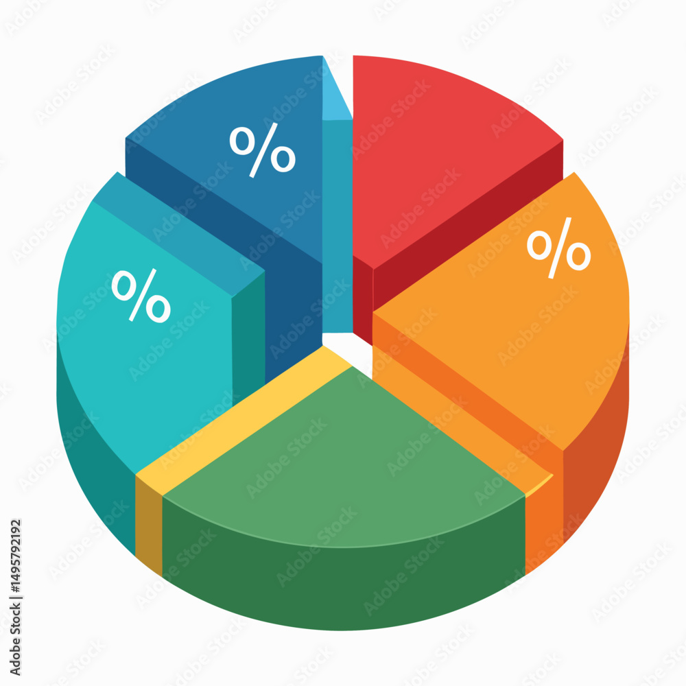 Obraz premium Colorful Isometric 3D Pie Chart for Data Visualization and Business Presentations