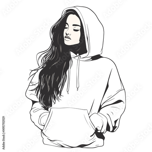 vector drawing of a girl in a hoodie .Generative AI