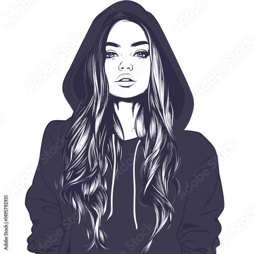 vector drawing of a girl in a hoodie .Generative AI