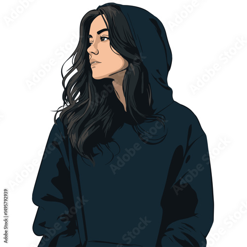 vector drawing of a girl in a hoodie .Generative AI