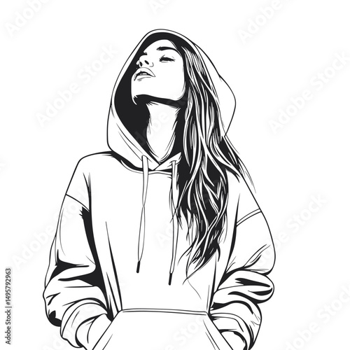 vector drawing of a girl in a hoodie .Generative AI