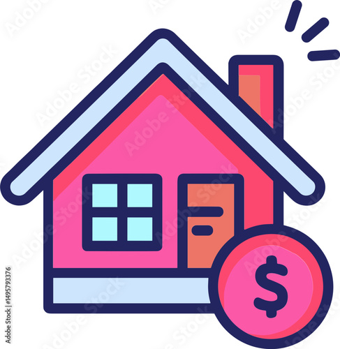 Modern illustrated house with dollar sign for real estate concept  