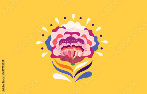 Vector illustration with decorative flower. Botanical poster. 