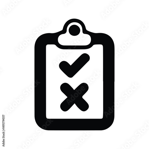Clipboard Icon. Clipboard Illustration With Check Mark And Cross.