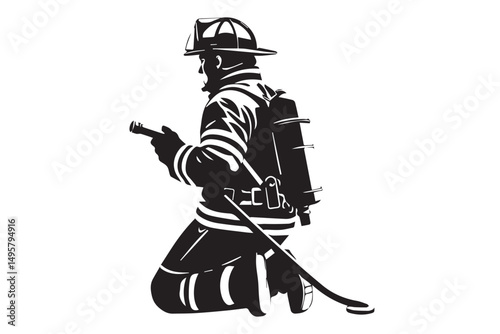 Firefighter pose silhouette vector illustration