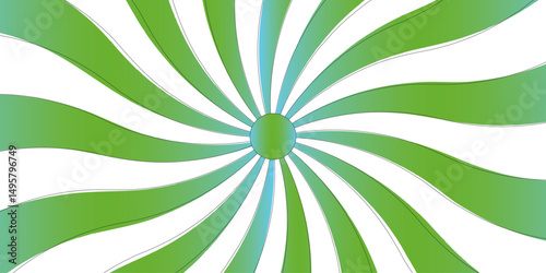 Abstract background with rays retro starburst. Spiral radial striped pattern beam with rays. Green and white twisted swirl.Spin Spiral Ribbon Stripes pattern.