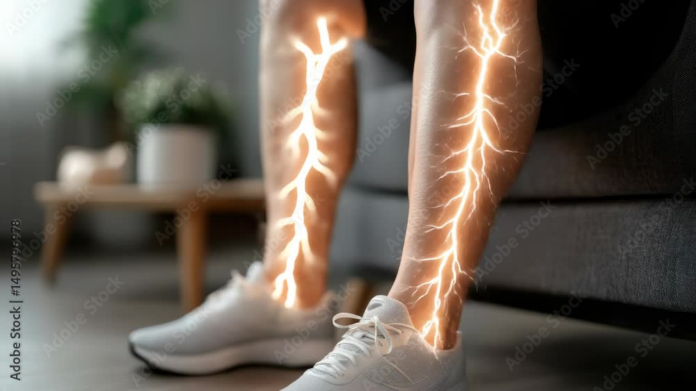 Nerve reaction: lower extremity, varicose pain, creeping impulse, numb tension, sudden twitch, thermal ripple, tissue fatigue, skin chill, vascular twitch, reflex spark, minor sensation.