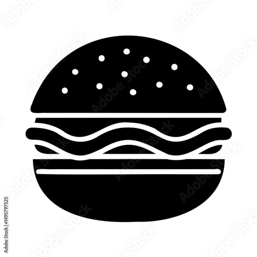 Black Silhouette of Burger Icon Vector Image Isolated on Transparent background