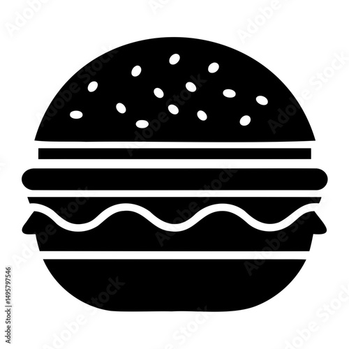 Tasty Burger Silhouette Vector Illustration in Black on Clear Background
