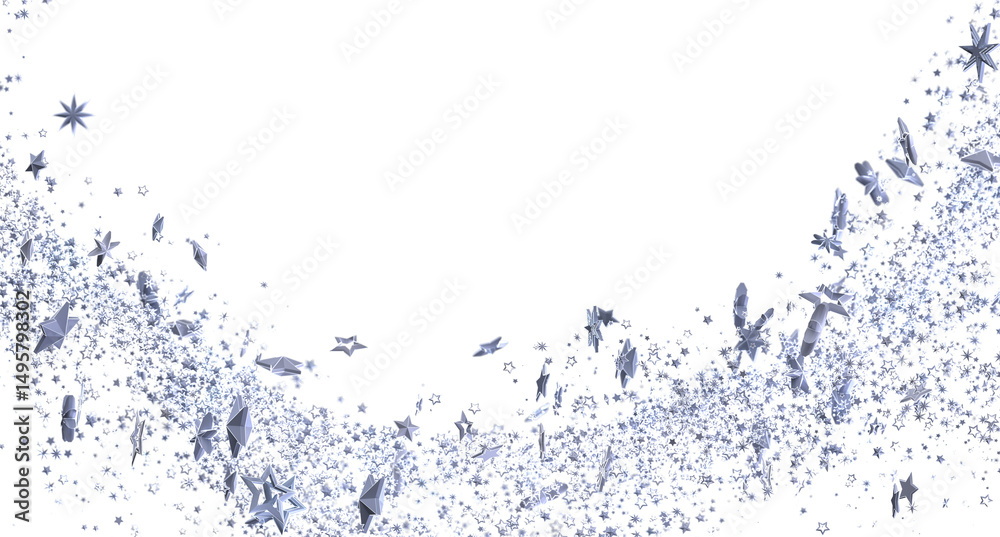 Obraz premium Sparkling silver stars swirl on white. Perfect for holidays, celebrations, or magical designs.