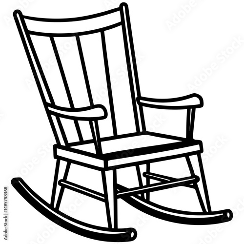 Classic Wooden Rocking Chair Vector on White