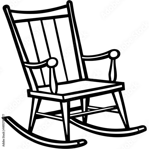 Classic Wooden Rocking Chair Vector on White