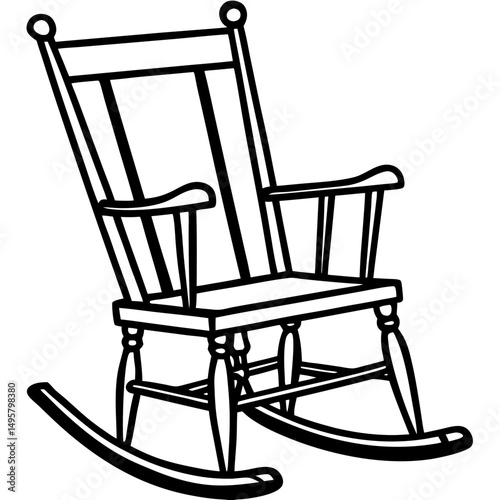 Classic Wooden Rocking Chair Vector on White