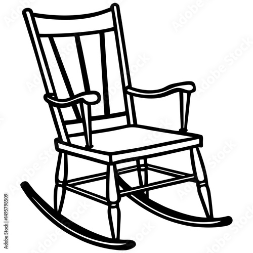 Classic Wooden Rocking Chair Vector on White
