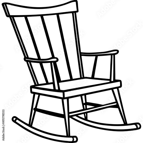 Classic Wooden Rocking Chair Vector on White