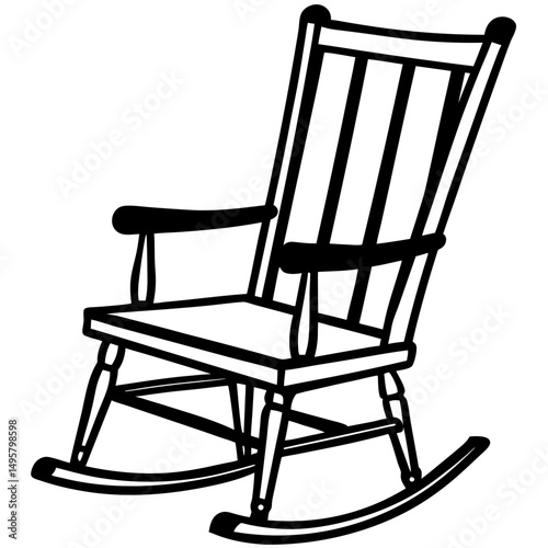 Classic Wooden Rocking Chair Vector on White