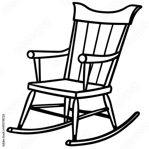 Classic Wooden Rocking Chair Vector on White