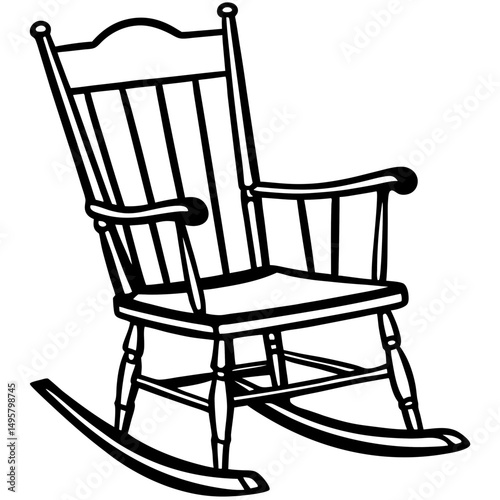 Classic Wooden Rocking Chair Vector on White