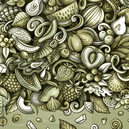 Fresh Fruits cartoon vector doodles frame illustration