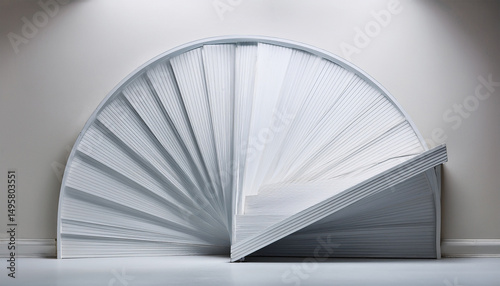 a white spiral staircase is shown in a white room