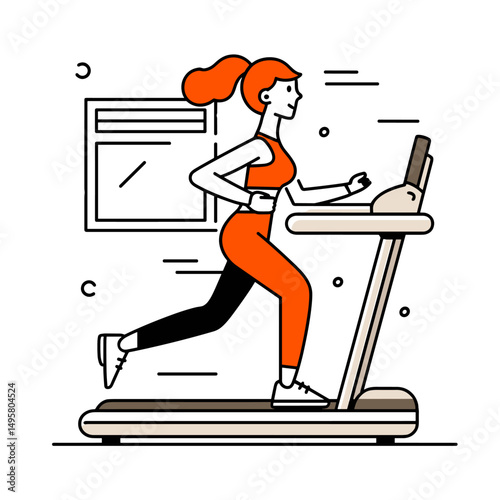 vector drawing of a girl running on a treadmill .Generative AI
