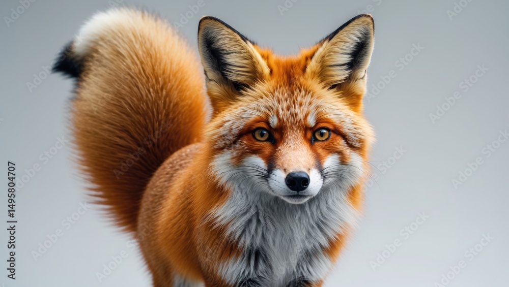 Fototapeta premium White background featuring a lone red fox