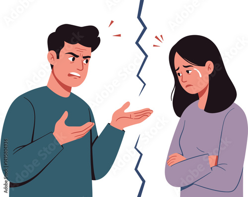 Couple in Conflict – Flat Vector Illustration of Disagreement, Marital Issues, and Relationship Troubles Between Husband and Wife