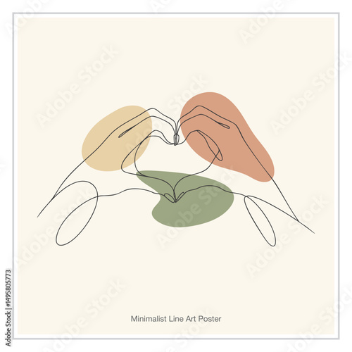 Heart hands line drawing. Love symbol minimalist abstract vector design