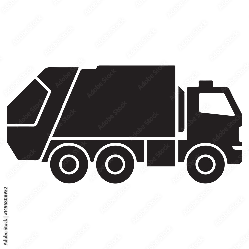 Fototapeta premium Garbage Truck Vector Icon Symbolizing Waste Management And Environmental Responsibility Vector black silhouette. with white background