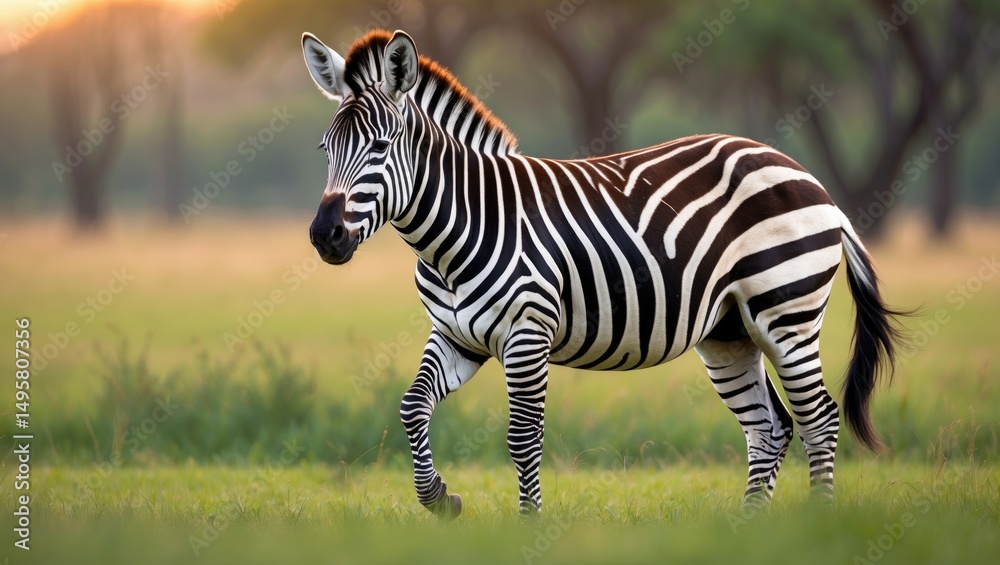 Fototapeta premium Grevy's Zebra Moving Over Grass