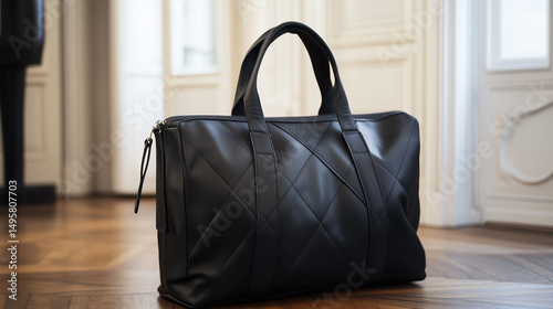 black leather bag on white