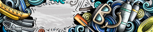 Water sports hand drawn doodle banner