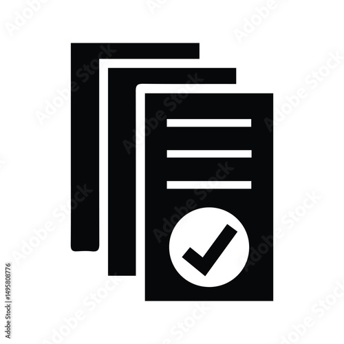 Document Icon. Illustration of a Sheet of Paper with a Check Mark Symbol Document Approved. Accredited Document.