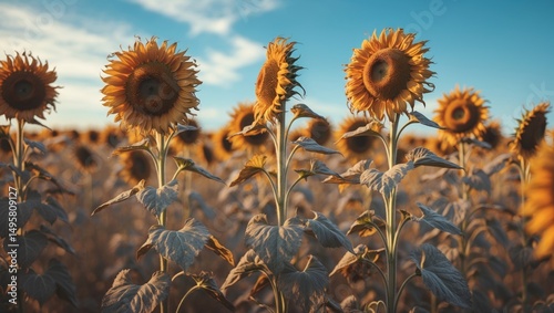 An area of parched sunflowers