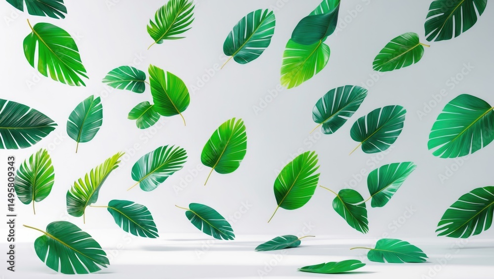 Fototapeta premium Floating palm leaves on a background with isolation