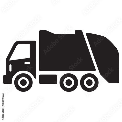 Garbage Truck Vector Icon Symbolizing Waste Management And Environmental Responsibility Vector black silhouette. with white background