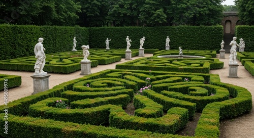 Formal Garden Maze with Statues, Photo