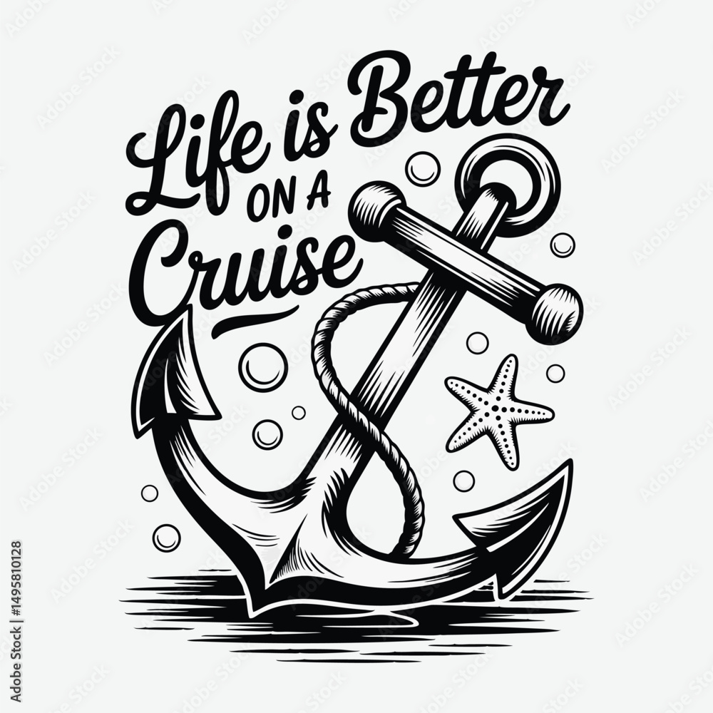 Naklejka premium Life Is Better On A Cruise T-Shirt Design Trendy T-Shirt Design Vector