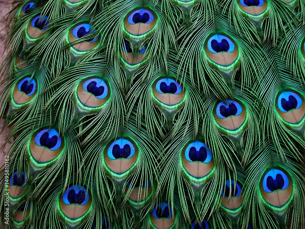 Obraz premium Beautiful the texture of peacock feathers, showcasing its intricate patterns and vibrant colors background