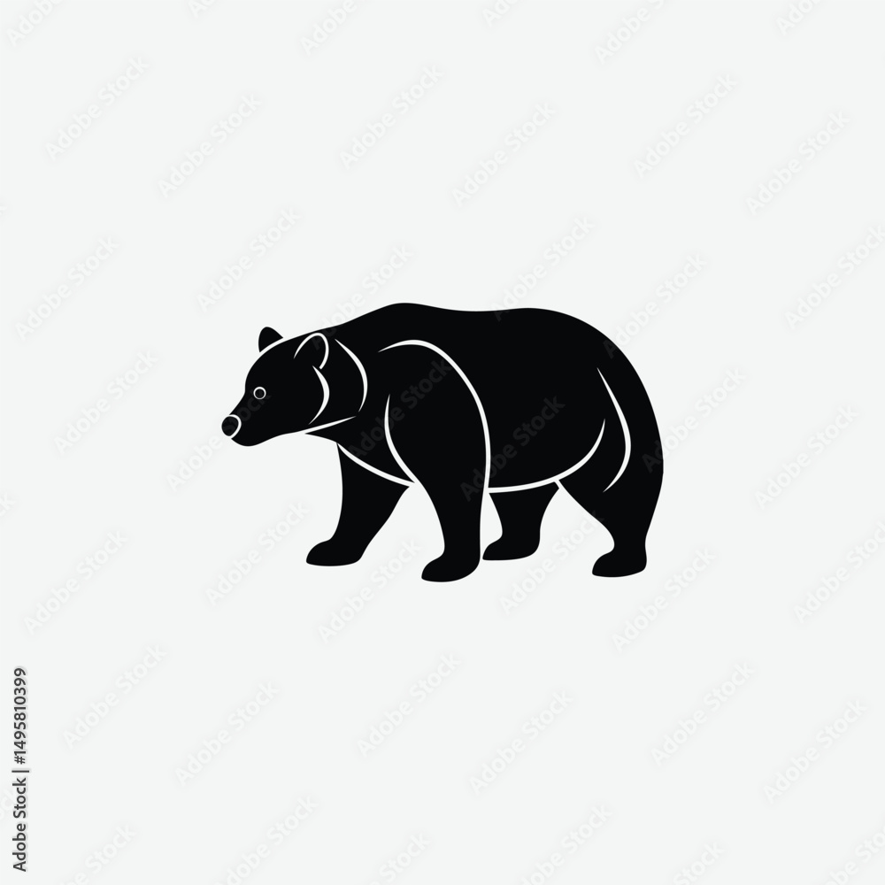 Fototapeta premium Minimalist Bear Silhouette on White Background – High-Quality Black Animal Art