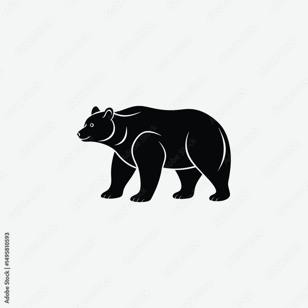 Obraz premium Minimalist Bear Silhouette on White Background – High-Quality Black Animal Art