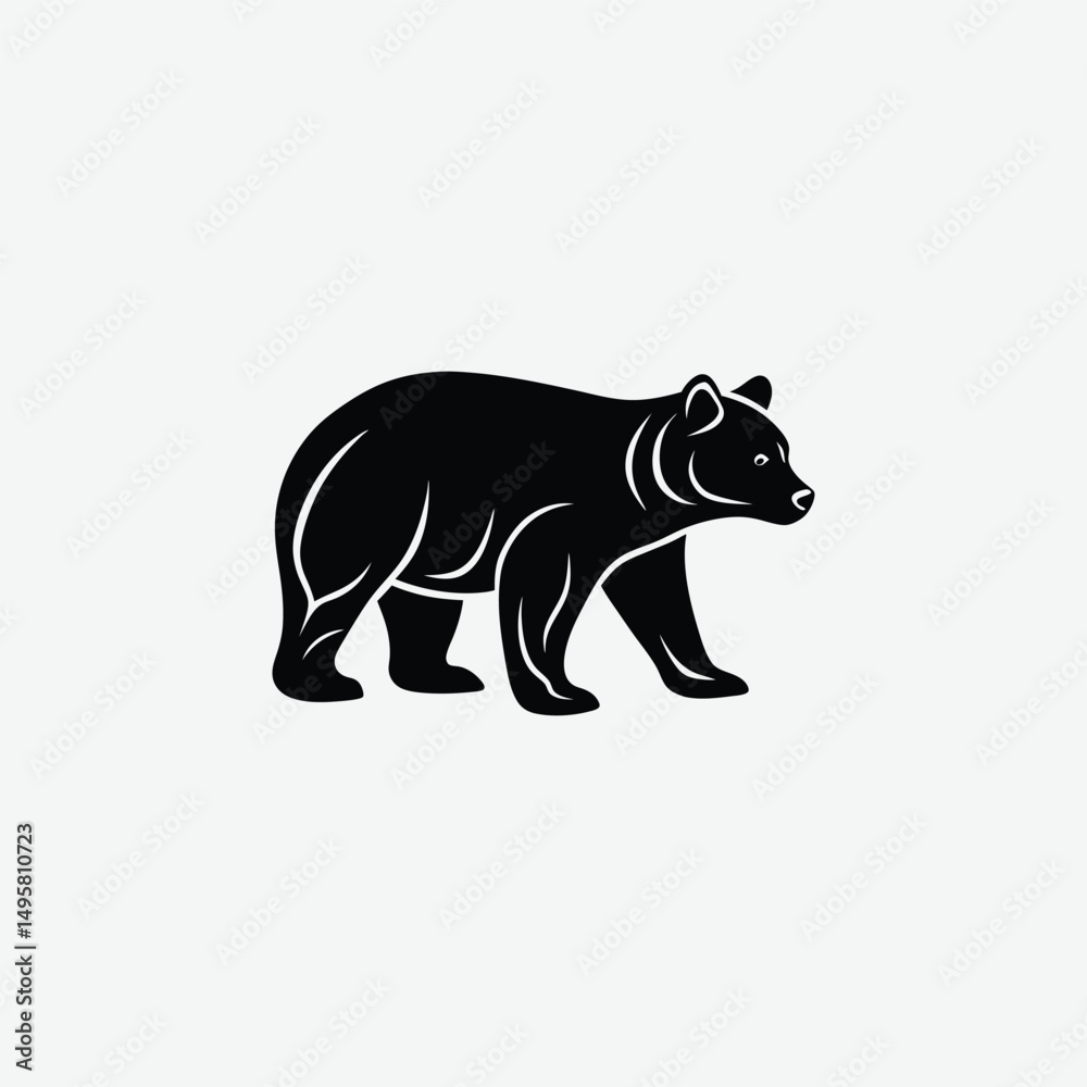 Fototapeta premium Minimalist Bear Silhouette on White Background – High-Quality Black Animal Art