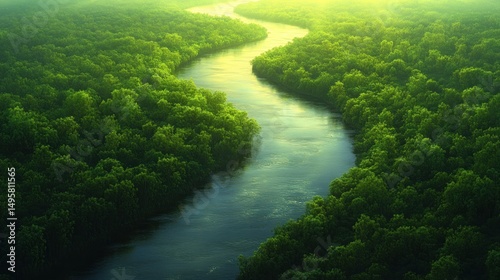 Serene River Winding Through Lush Green Forest