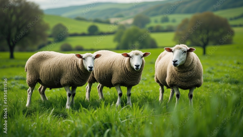 Obraz premium Three Sheep in the Field: An Ode to Simplicity and Harmony