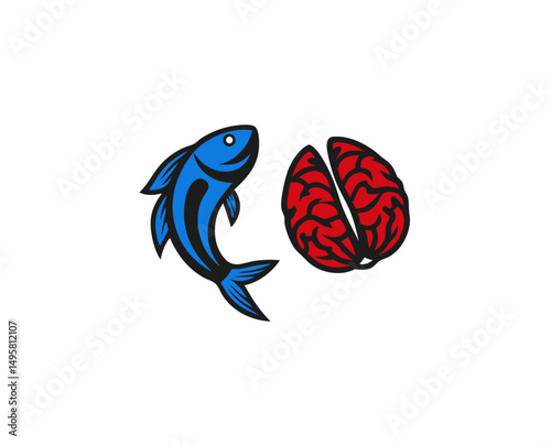 Blue fish and red brain graphic symbolizing omega-3 benefits  