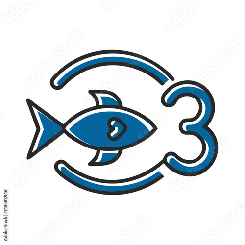 Omega-3 fish icon with blue color and stylized design  