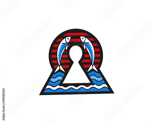 Omega-3 symbol with fish and waves in a graphic design  