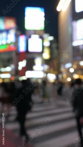 Defocused Background Footage Captured at the Shibuya Crossing in Shibuya Ward, Tokyo, Japan (Vertical/Real-Time Footage)