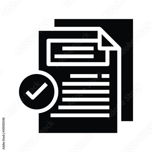 Document Icon. Illustration of a Sheet of Paper with a Check Mark Symbol Document Approved. Accredited Document.