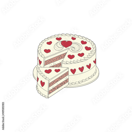 Delicious Heart Shaped Cake Illustration for Valentines Day